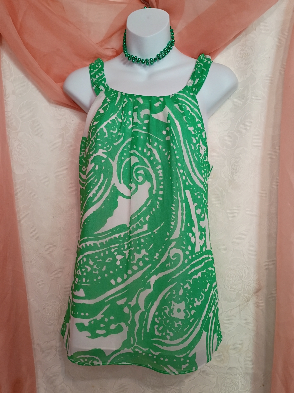 Banana Republic Ladies Green and White Paisley Halter Top Sz 6